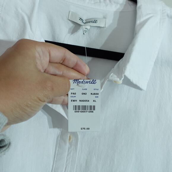NWT Madewell White Button Short Sleeve Cotton Linen Blend Slim Central Shirt-XL - Picture 10 of 15